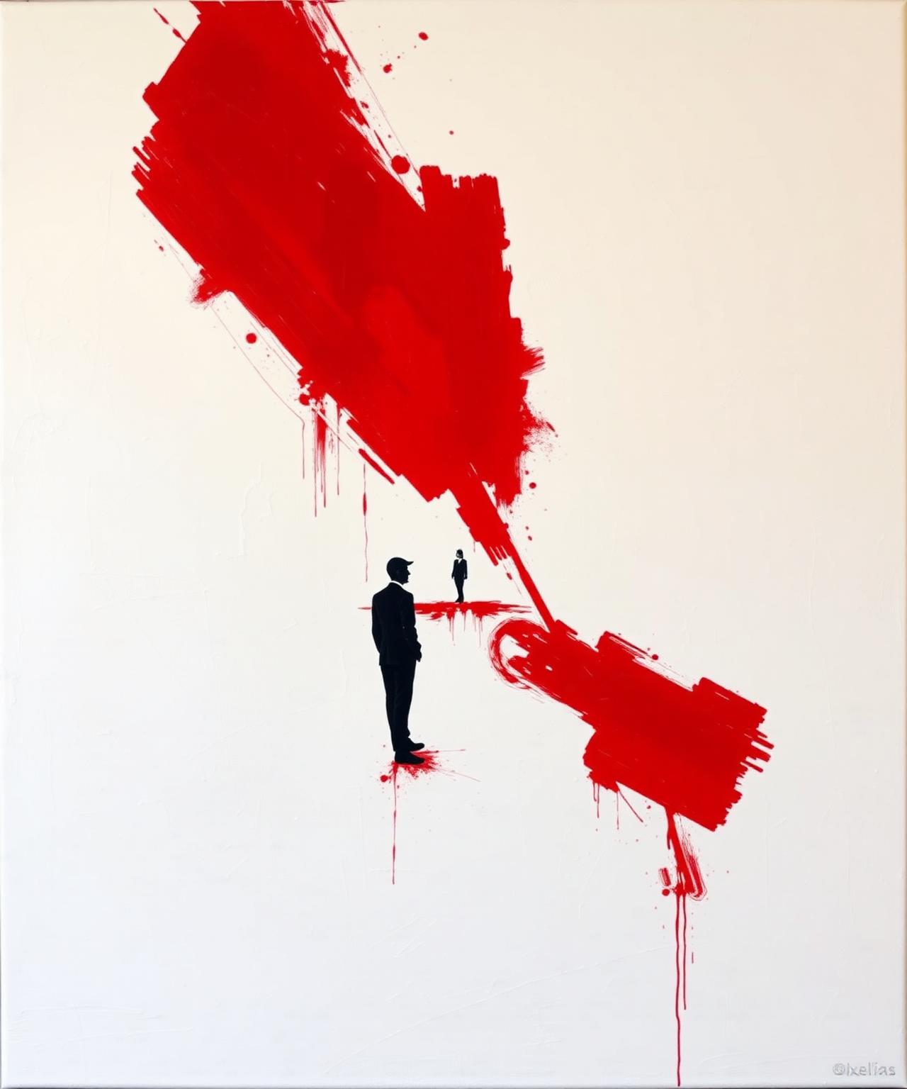 A bold crimson brushstroke across a cream canvas